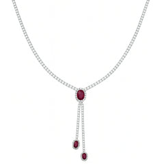 Ruby Elegance Silver Necklace & Earring Set