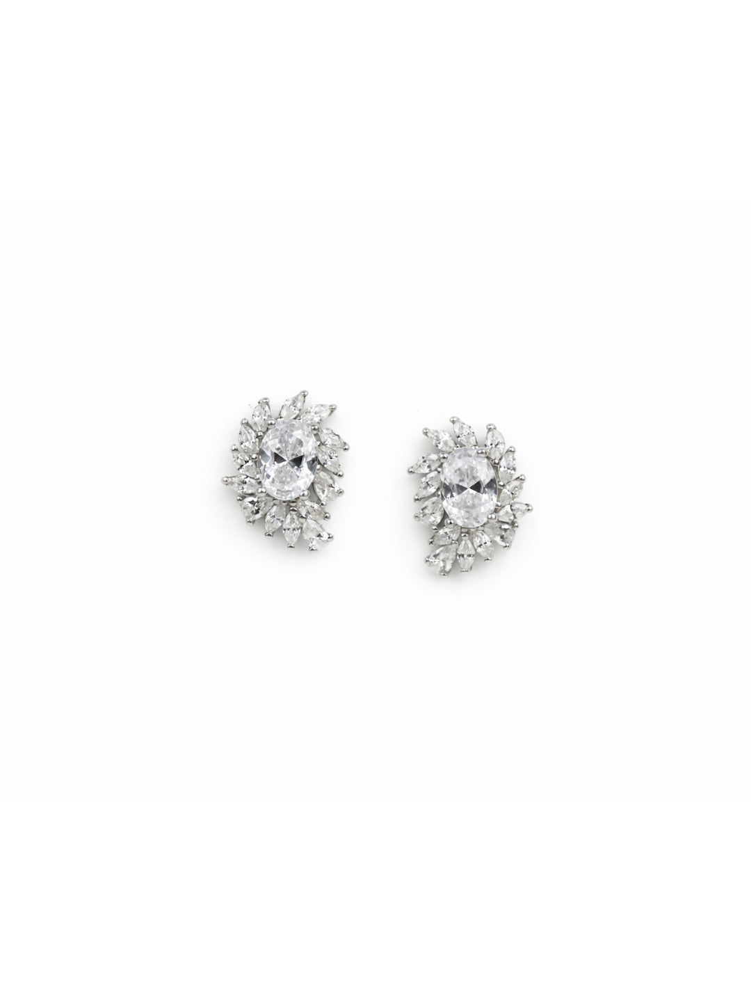 925 Sterling Silver Sparkling Floral Stud Earrings