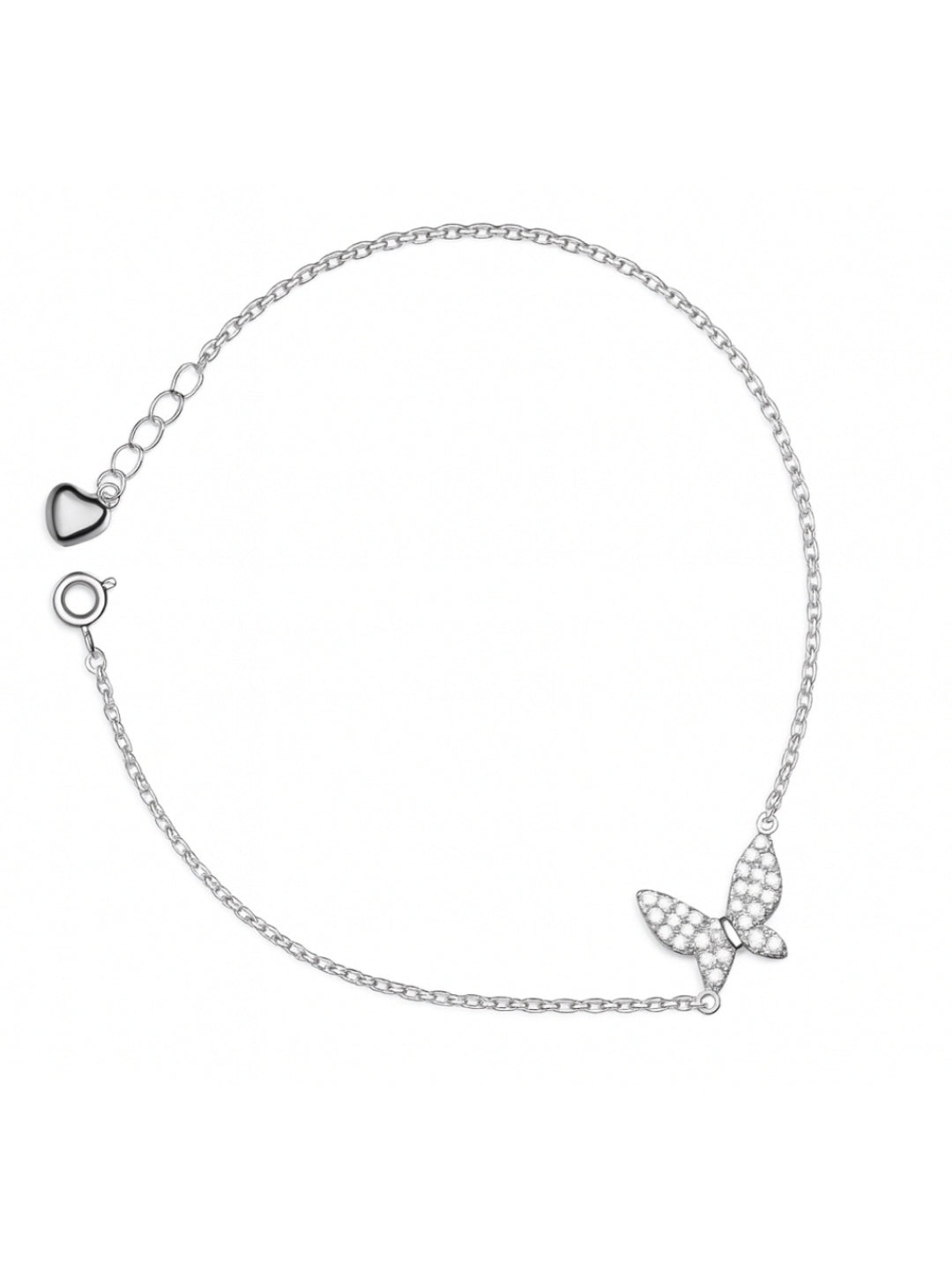 925 Sterling Silver Butterfly Charm Bracelet with Heart Detail