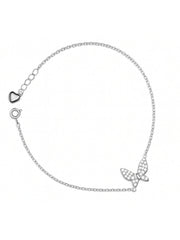 925 Sterling Silver Butterfly Charm Bracelet with Heart Detail