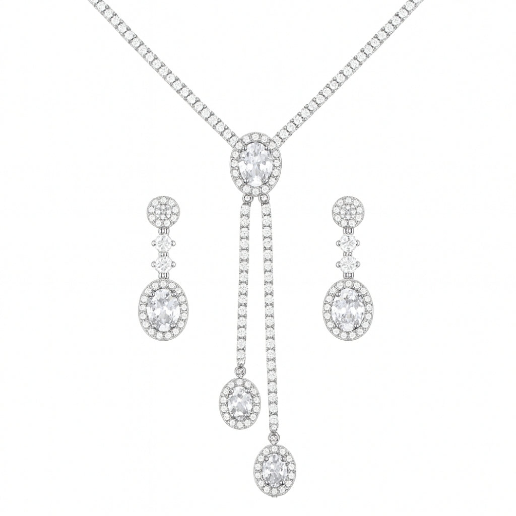 925 Sterling Silver Oval Stone Necklace Set