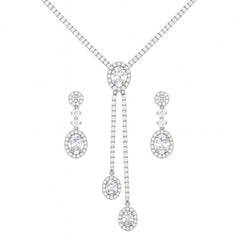 925 Sterling Silver Oval Stone Necklace Set