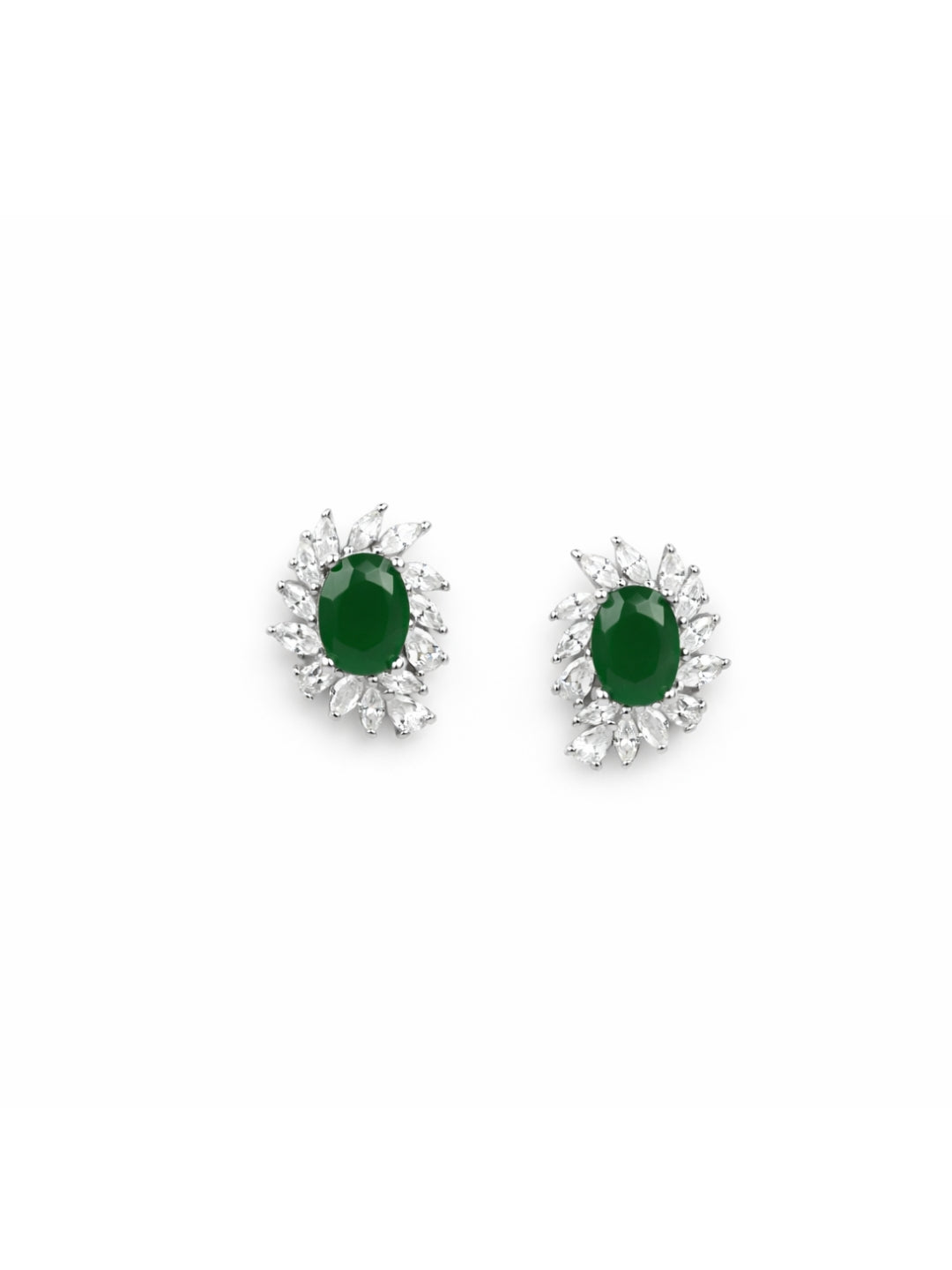 925 Sterling Silver Emerald Green Floral Stud Earrings