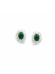 925 Sterling Silver Emerald Green Floral Stud Earrings