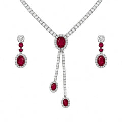 925 Sterling Silver Ruby Red Necklace Set