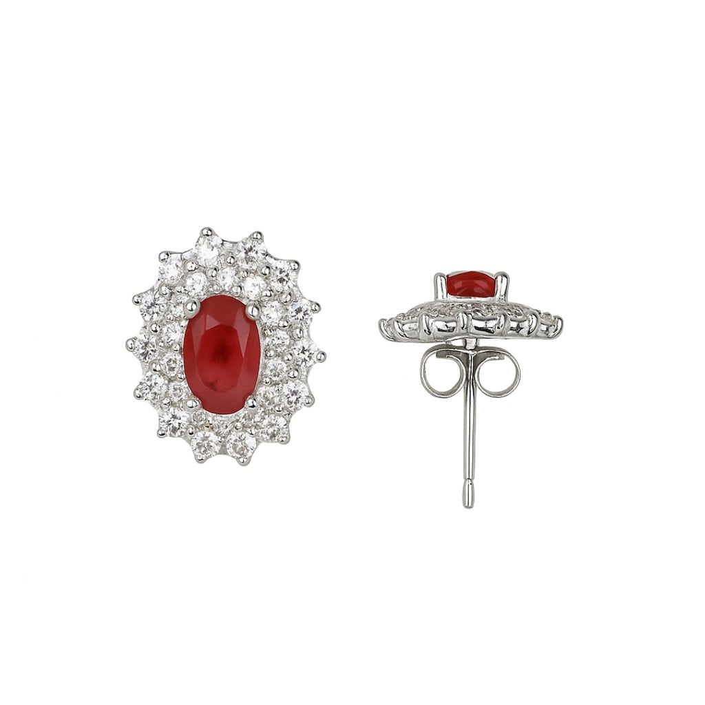 Silver Ruby Pink Radiance Stud Earrings