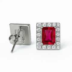 Silver Ruby Glow Stud Earrings