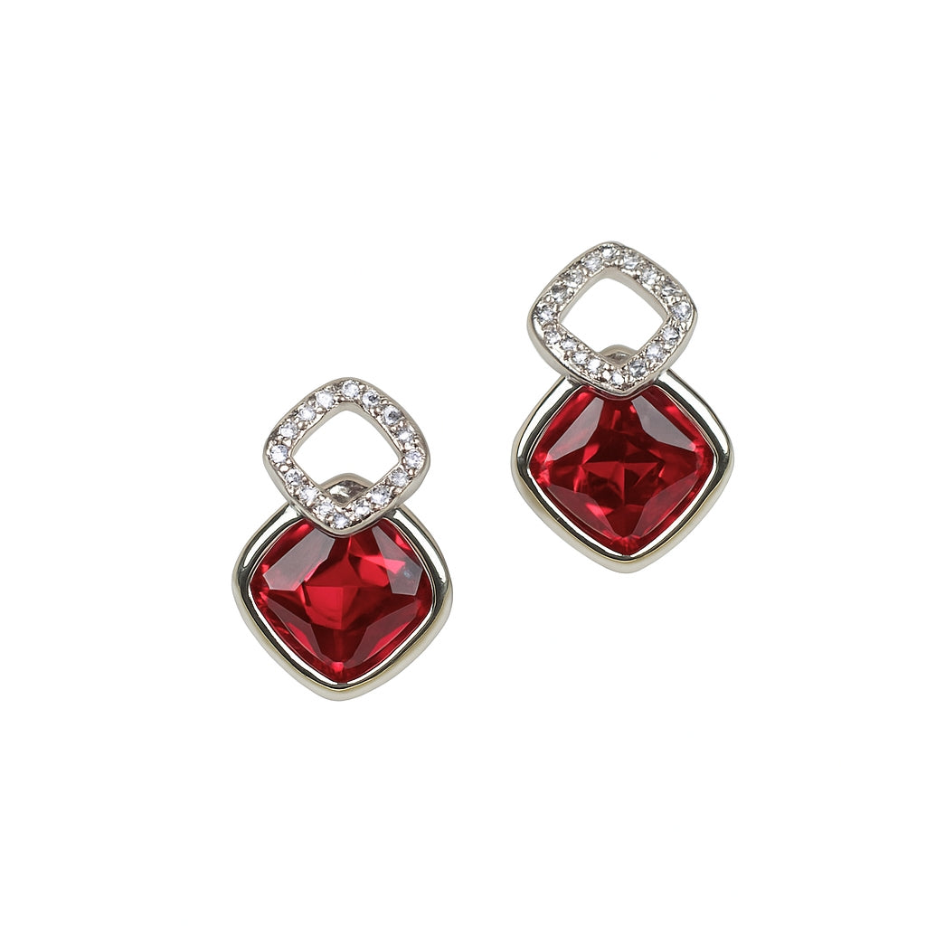 Silver Pink Emerald Glow Stud Earrings