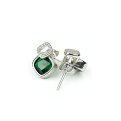 Silver Green Emerald Glow Stud Earrings