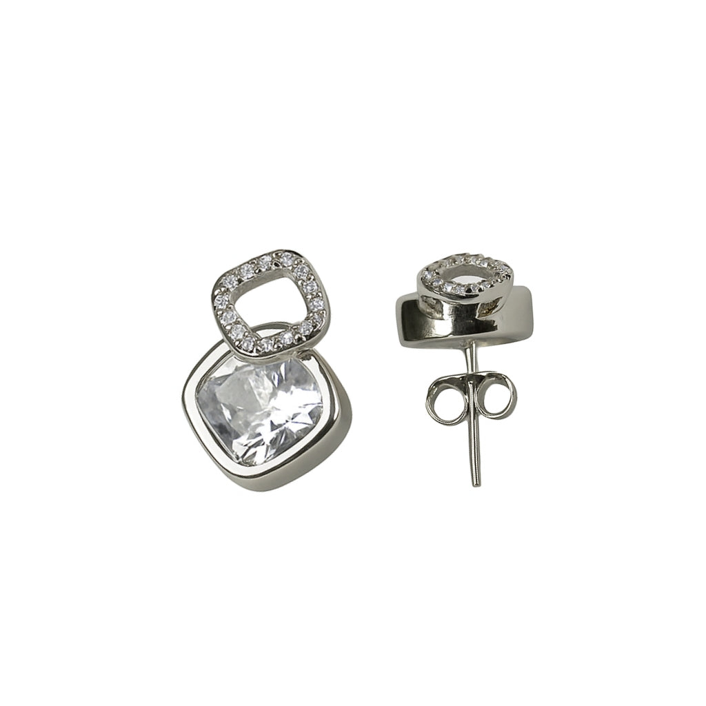 Silver Emerald Glow Stud Earrings