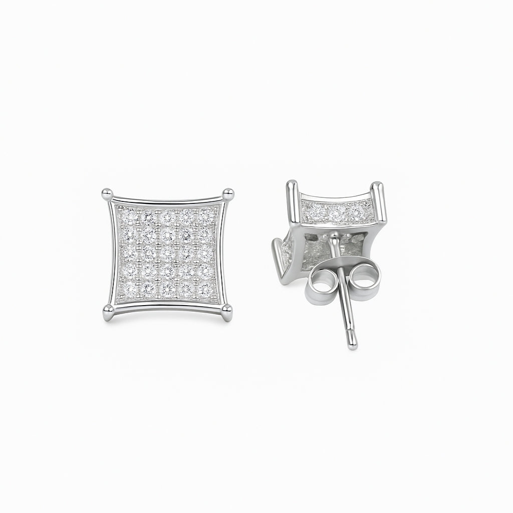 Elegant Silver Square Stud Earrings