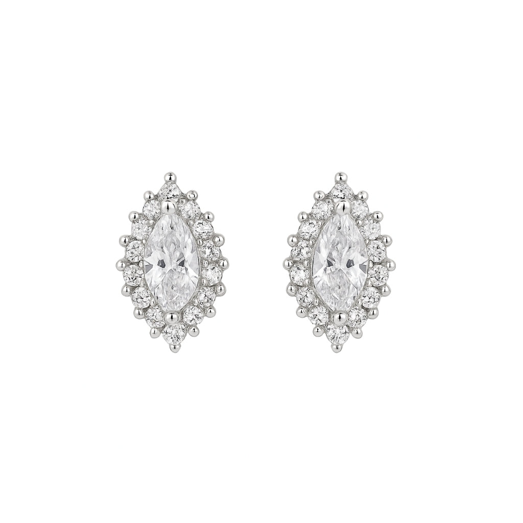 925 Sterling Silver like Marquise Halo CZ Stud Earrings