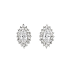 925 Sterling Silver like Marquise Halo CZ Stud Earrings