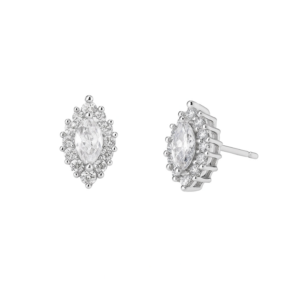 925 Sterling Silver like Marquise Halo CZ Stud Earrings
