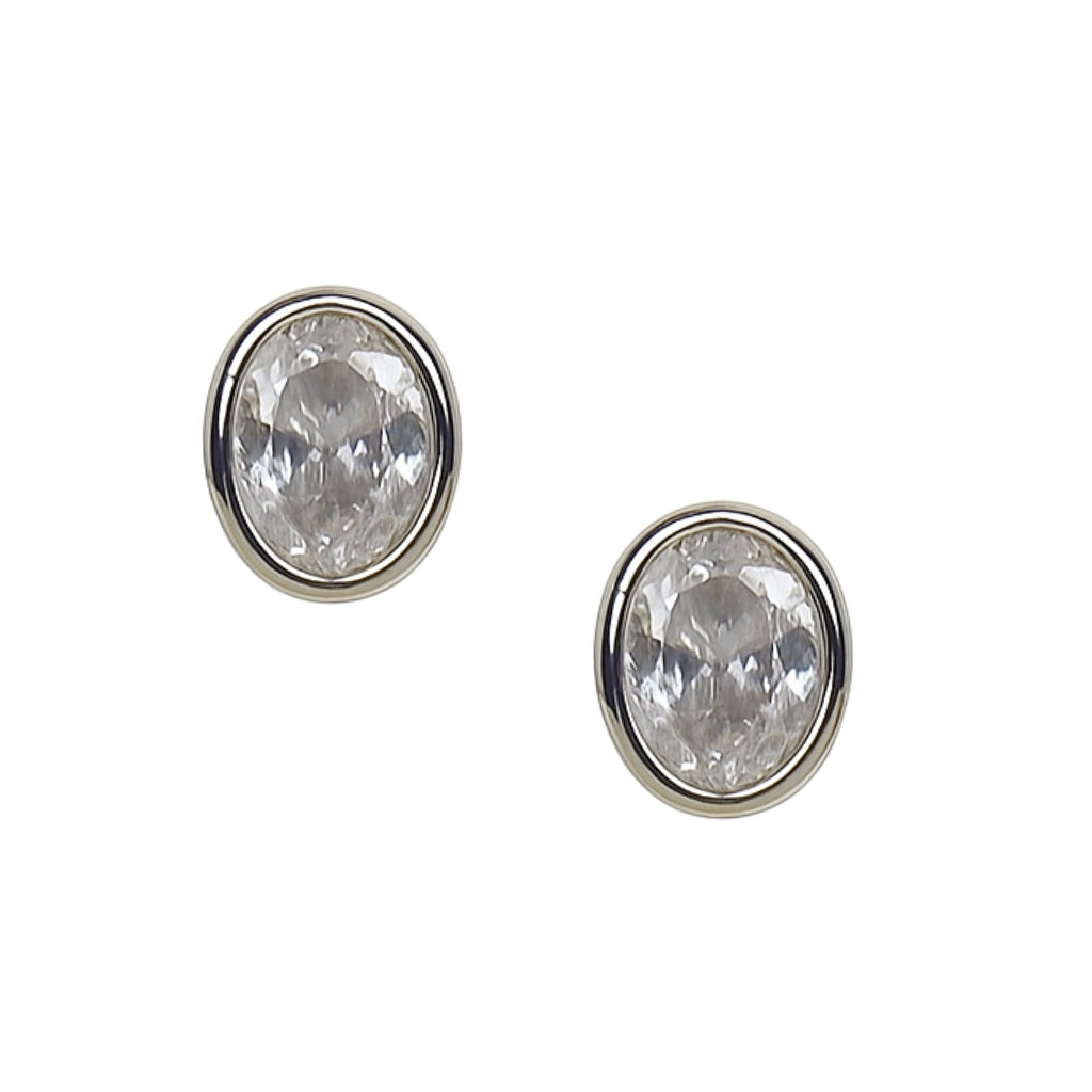 Classic Oval Crystal Silver Stud Earrings