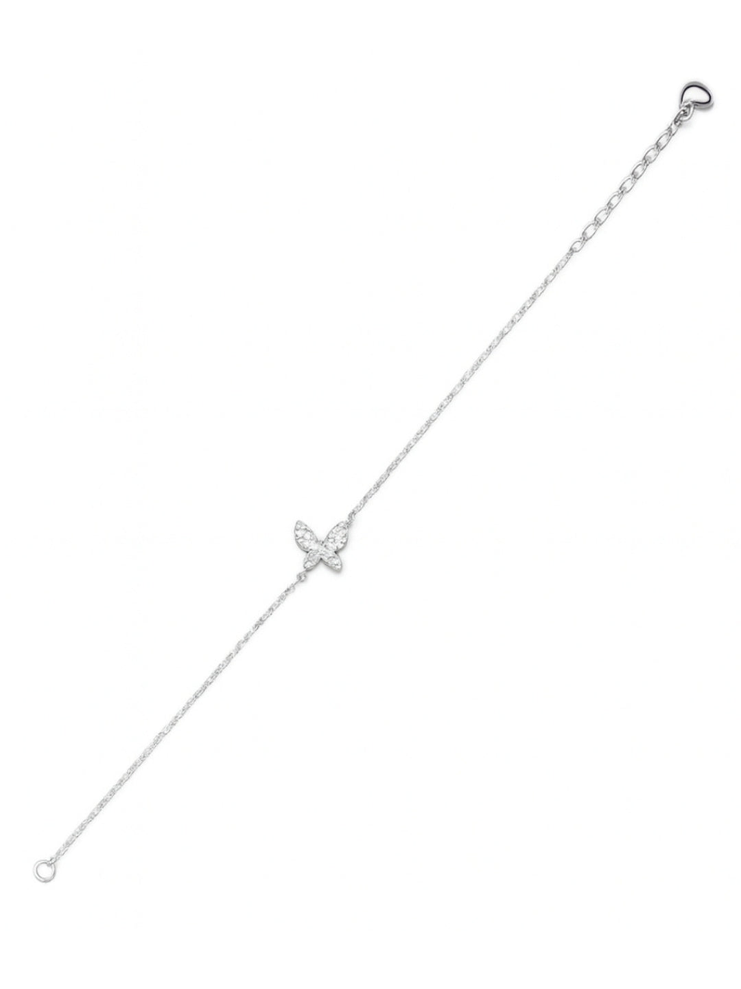 925 Sterling Silver Butterfly Charm Bracelet with Heart Detail