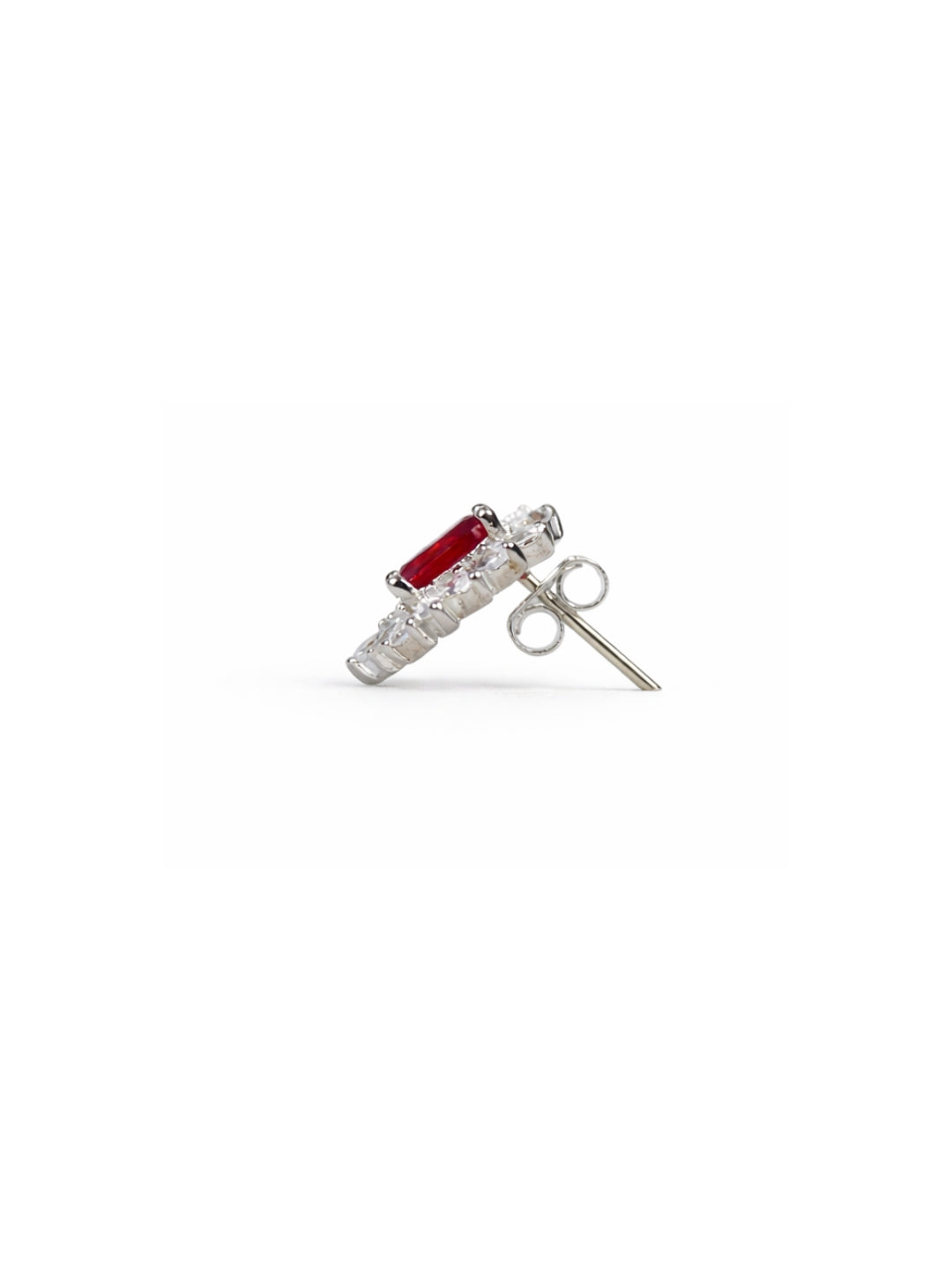 925 Sterling Silver Ruby Red Floral Stud Earrings