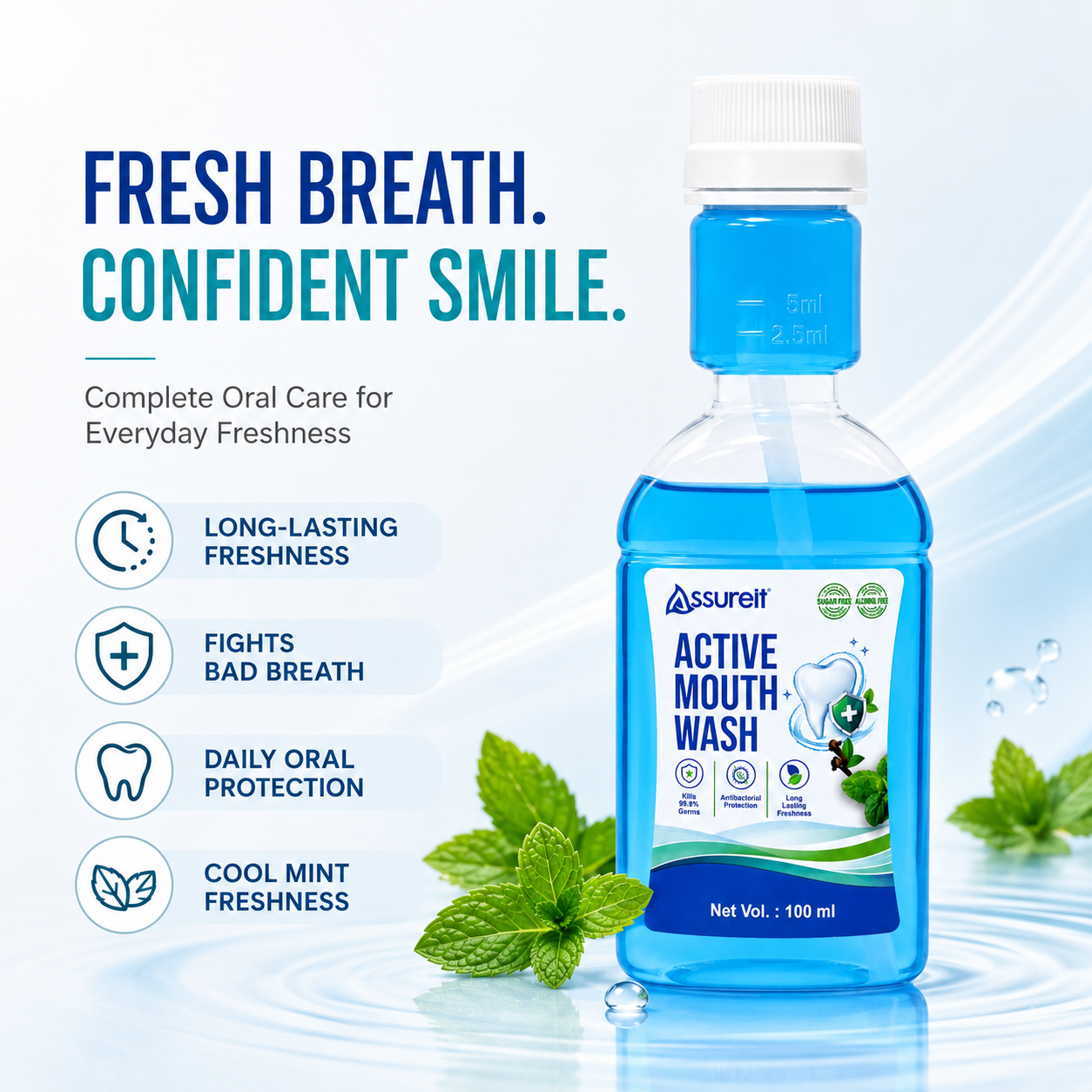 Assureit Active Mouthwash – Sugar-Free Mouthwash for Fresh Breath | Best Mouthwash for Daily Use