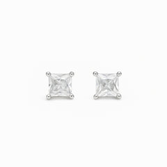 925 Silver Princess-Cut Solitaire Stud Earrings Big Stone