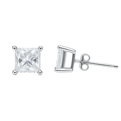 925 Silver Princess-Cut Solitaire Stud Earrings Big Stone