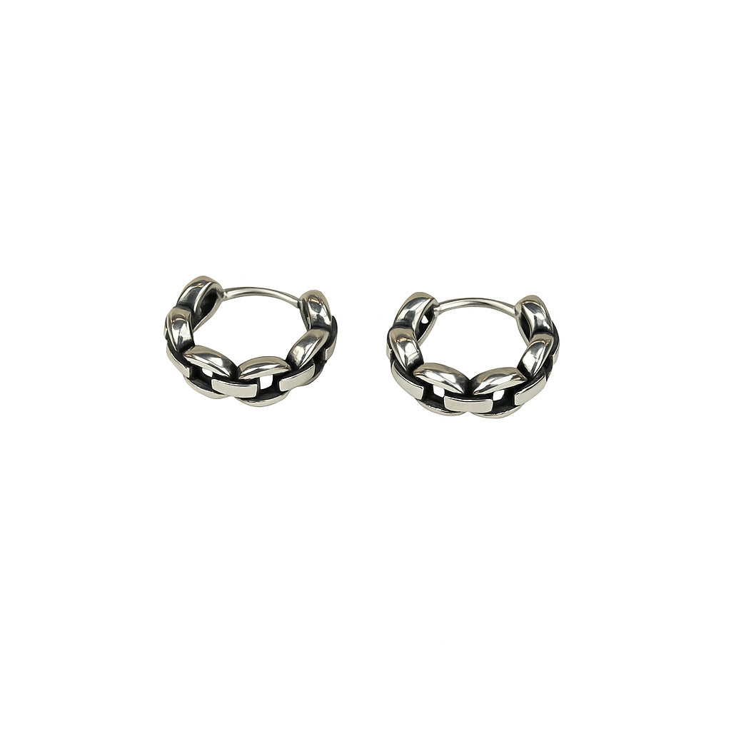 Oval Pattern Silver Hoop Earrings