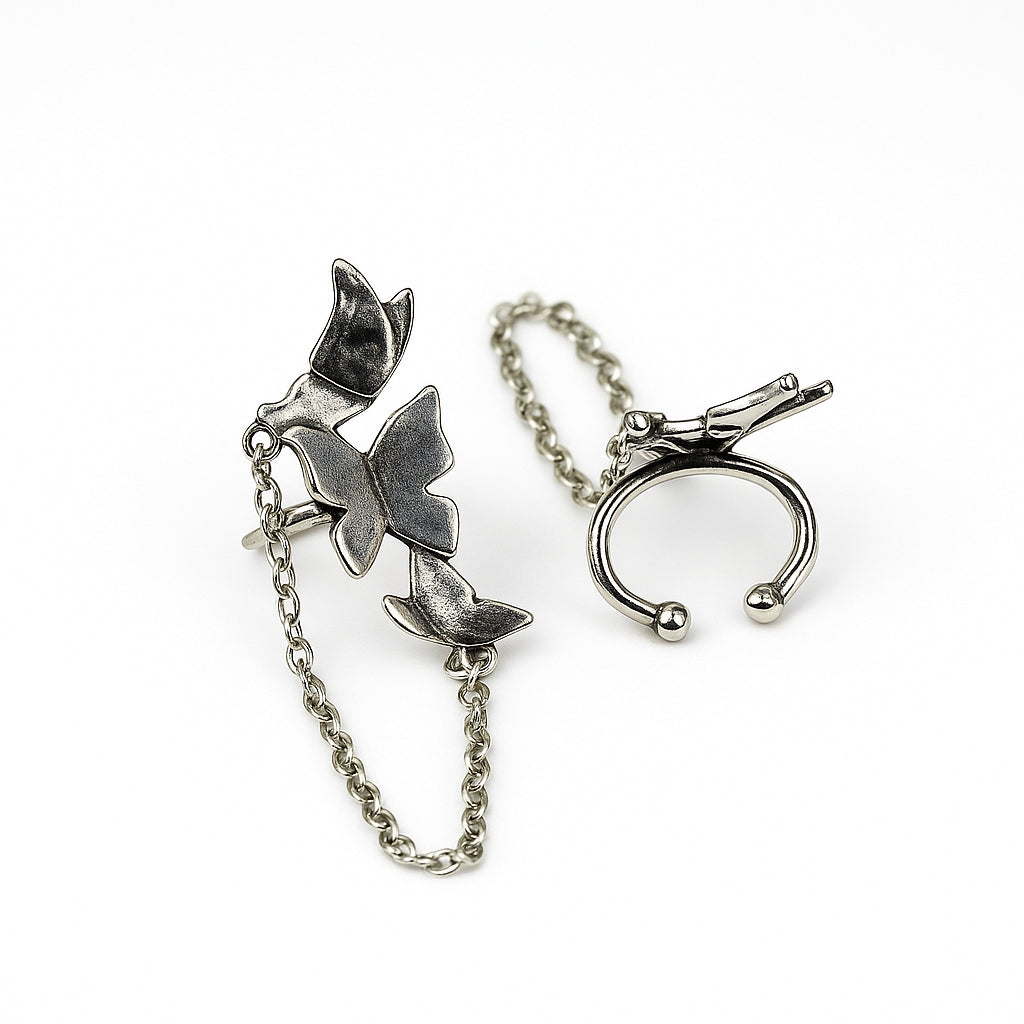 Butterfly Chain Silver Ear Cuff Trendy & Elegant Statement Piece