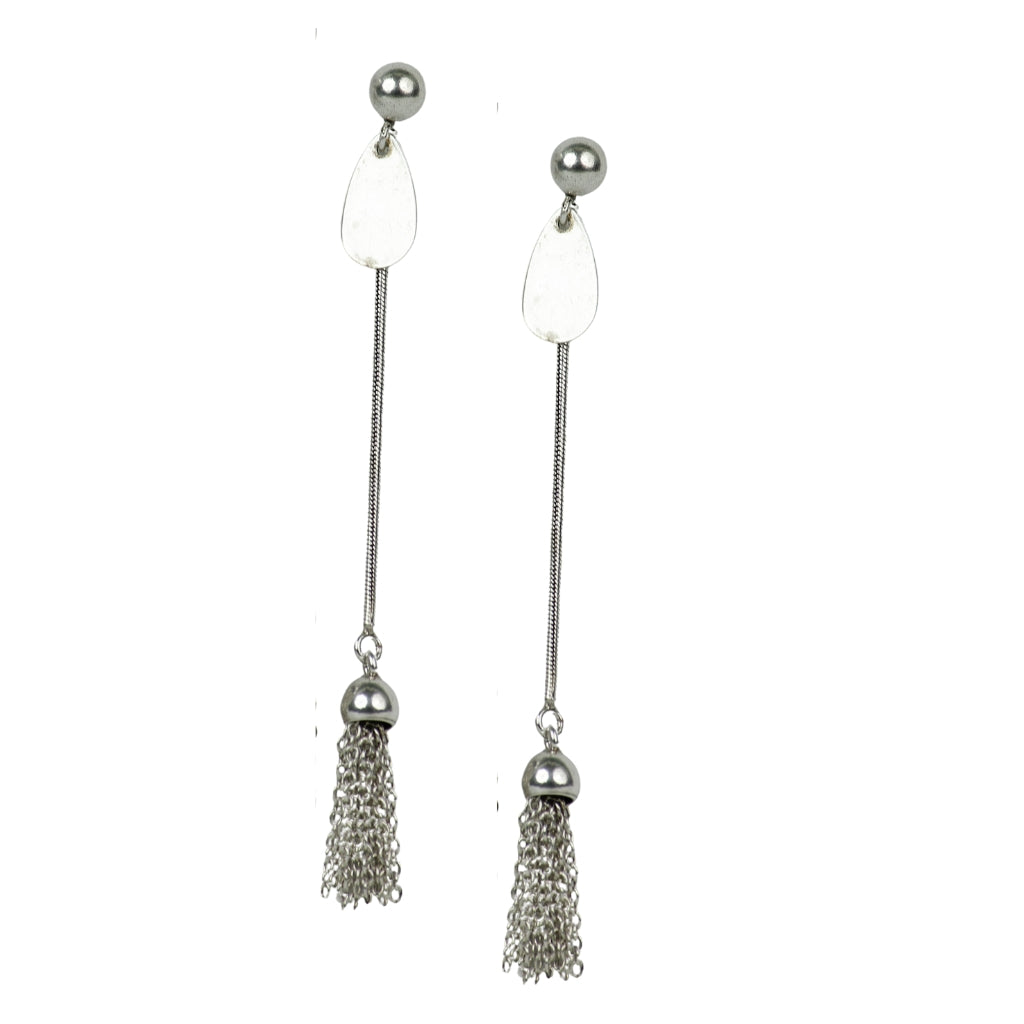 Silver Tassel Shine Drop Earrings