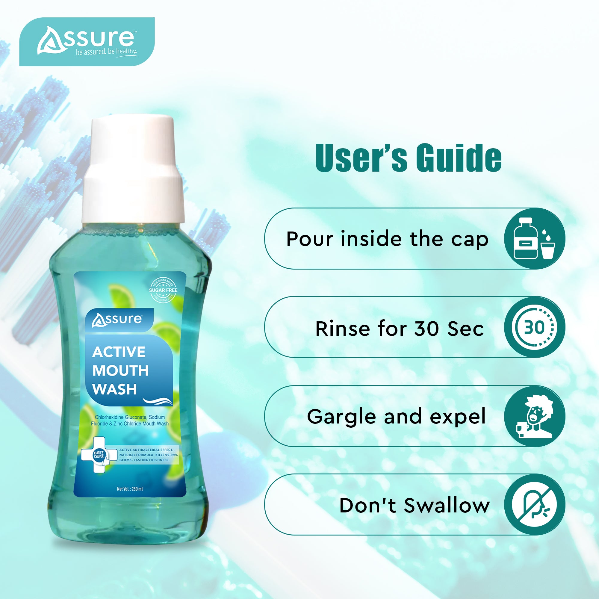 this images shows a mouth which is alcohol free mouthwash      
sodium fluoride mouthwash   