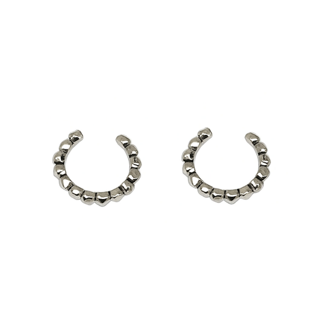 Silver Textured Beaded Ear Cuffs