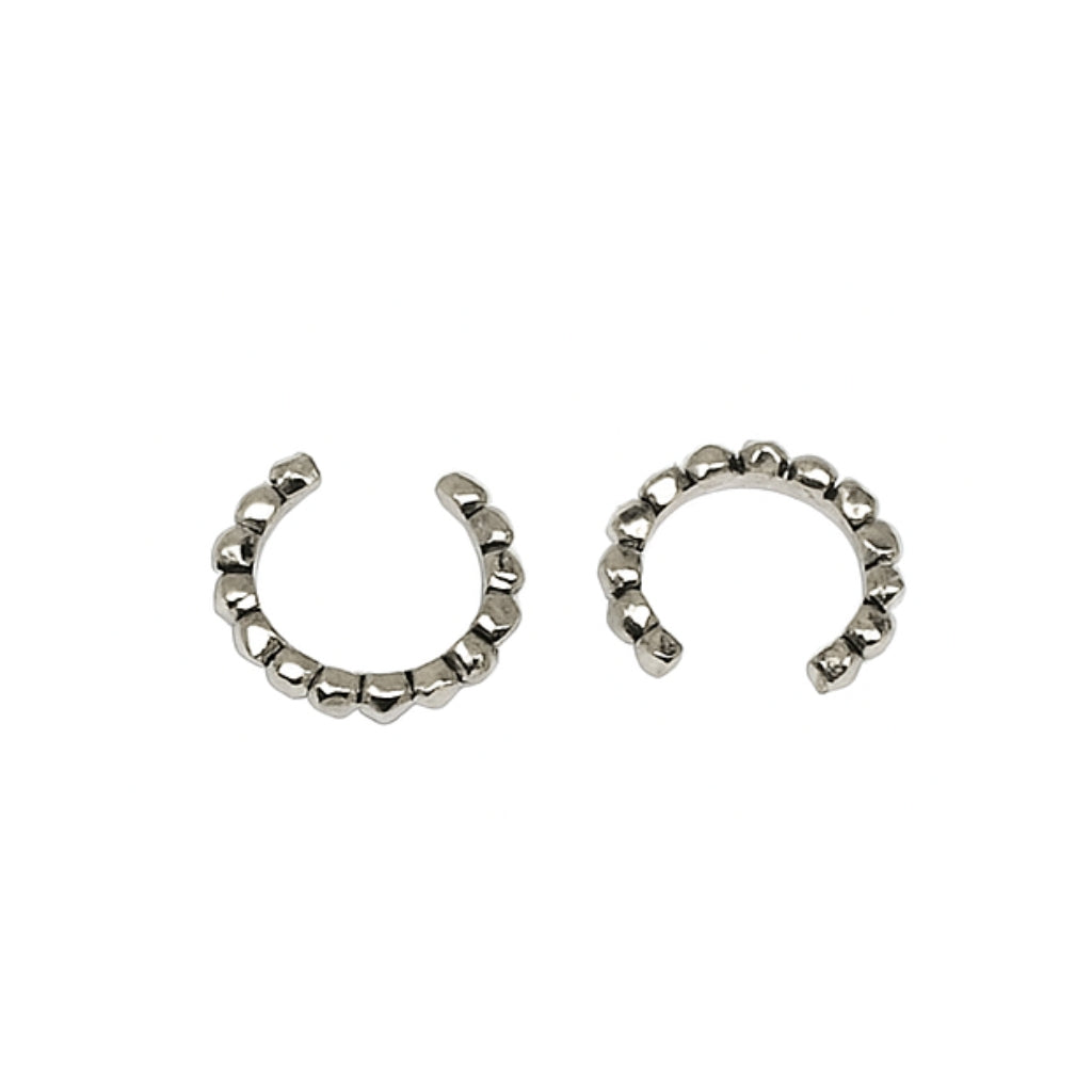 Silver Textured Beaded Ear Cuffs