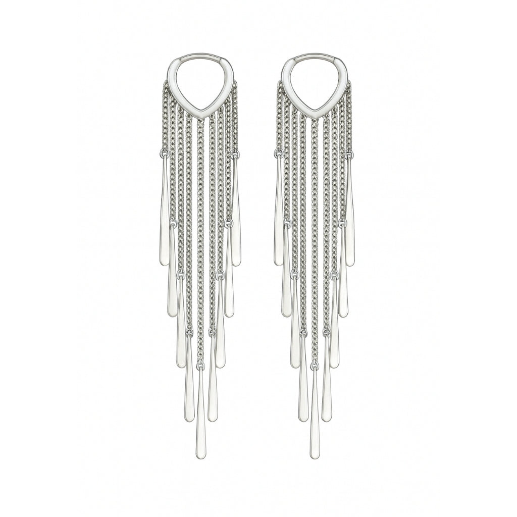 Long Silver Waterfall Dangle Earrings