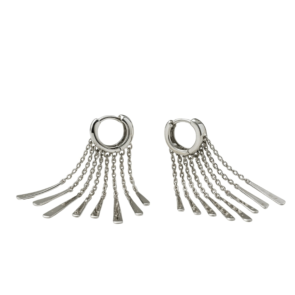 Long Silver Waterfall Dangle Earrings