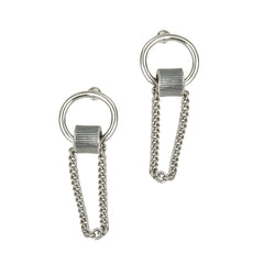 Minimal Silver Loop Earrings with Double Chain Detailing