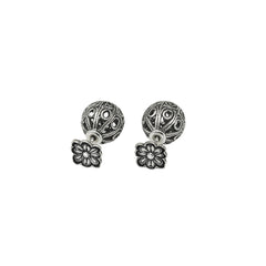 Oxidized Silver Floral Ball Stud Earrings