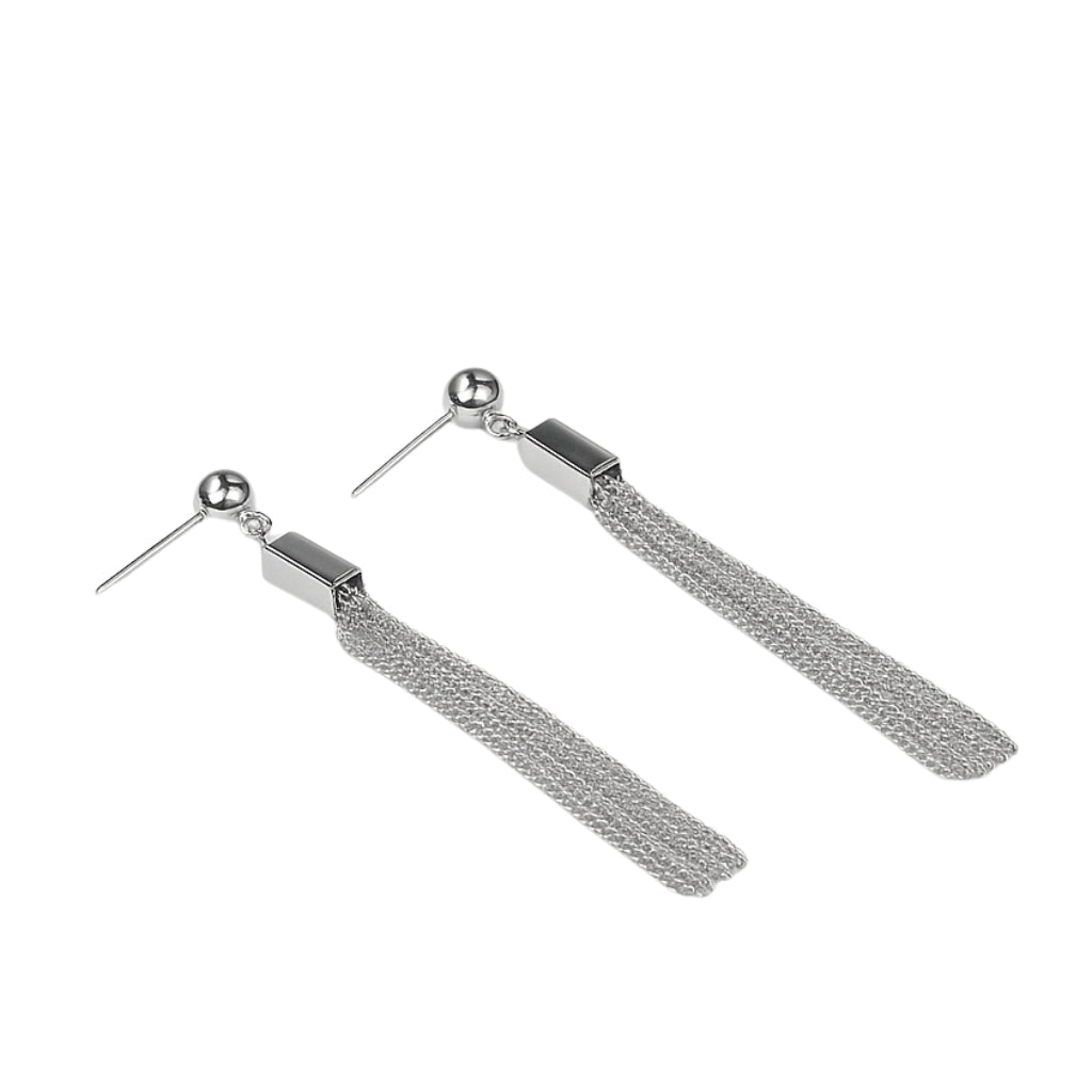 Minimalist Silver Chain Tassel Drop Earrings