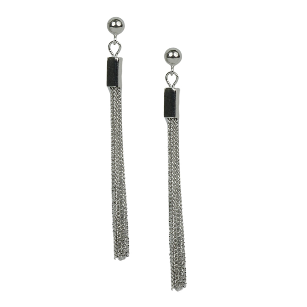 Minimalist Silver Chain Tassel Drop Earrings