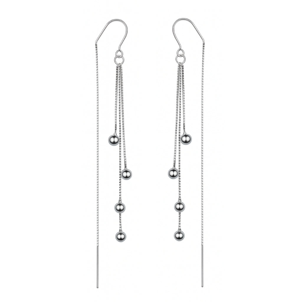Silver Crystal Drop Threader Earrings