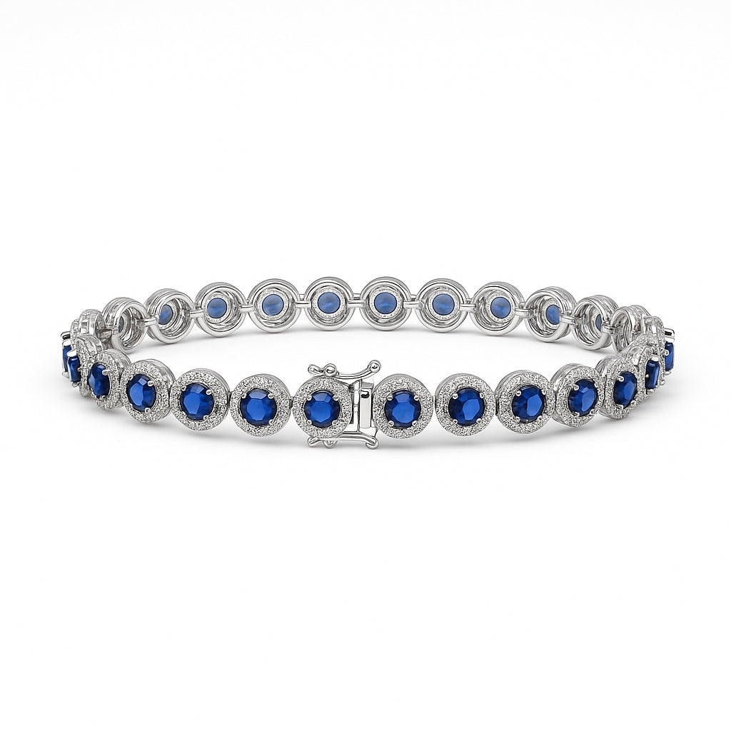 Silver Blue Bezel-Set Zircon Bracelet