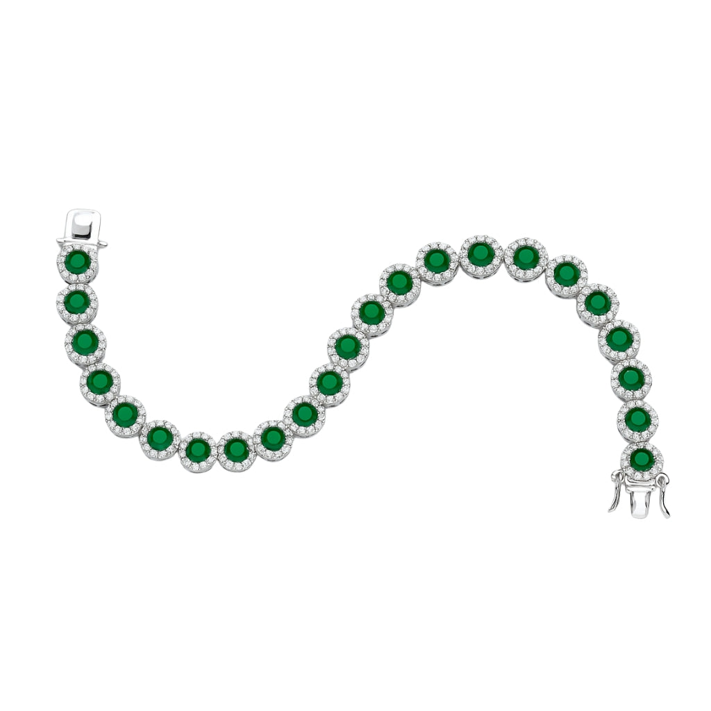 Silver Green Bezel-Set Zircon Bracelet