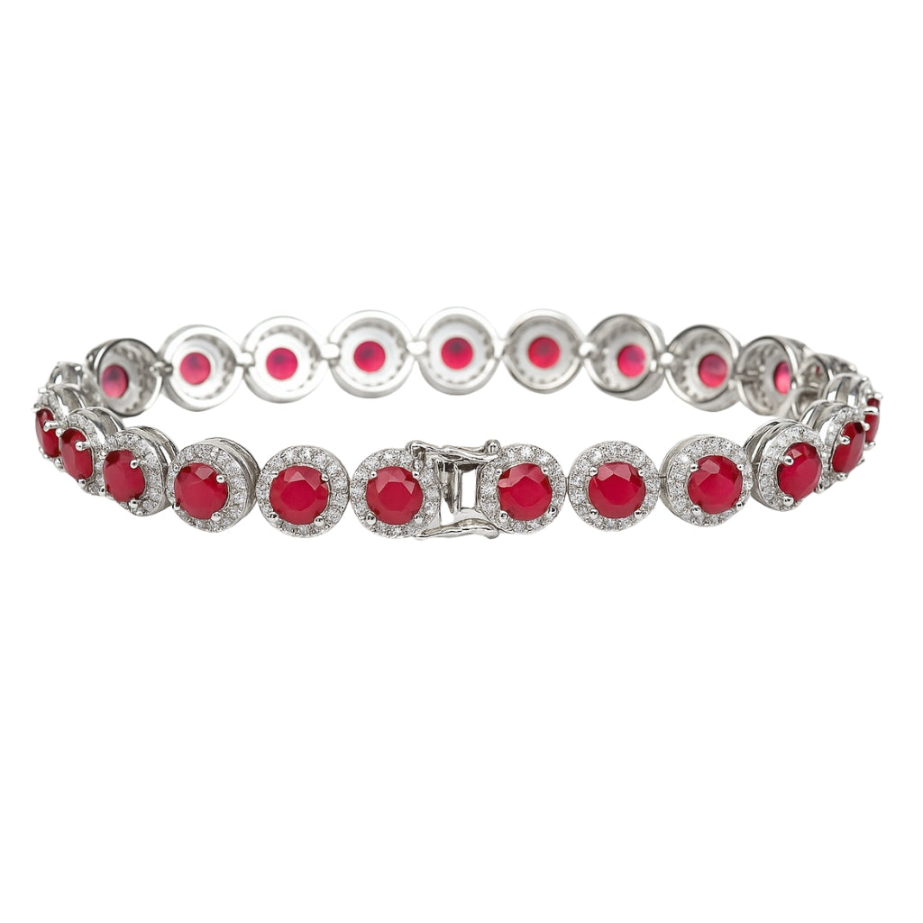 Silver Pink Bezel-Set Zircon Bracelet