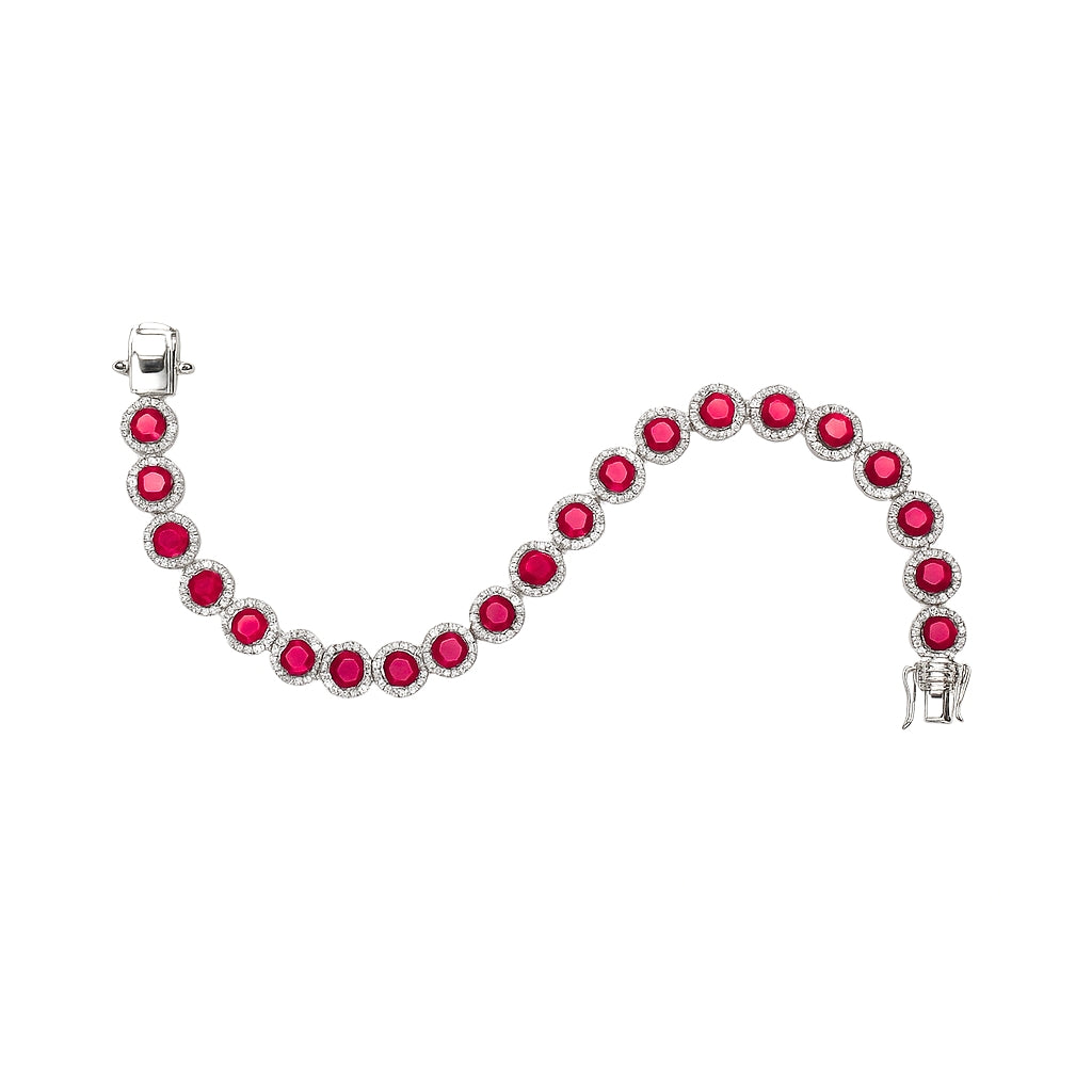 Silver Pink Bezel-Set Zircon Bracelet