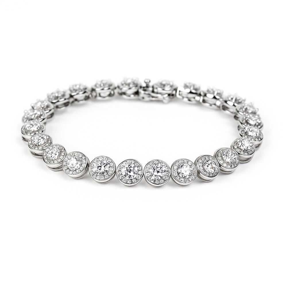 Silver Bezel-Set Zircon Bracelet