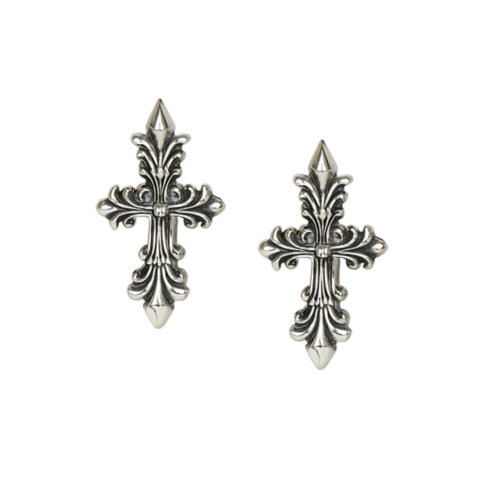 Vintage Cross Design Silver Hoop Earrings