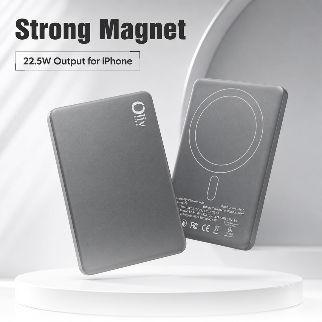 OlivLife magnetic wireless power bank 10000mAh charging Android phone via USB-C – universal fast charging power bank India
