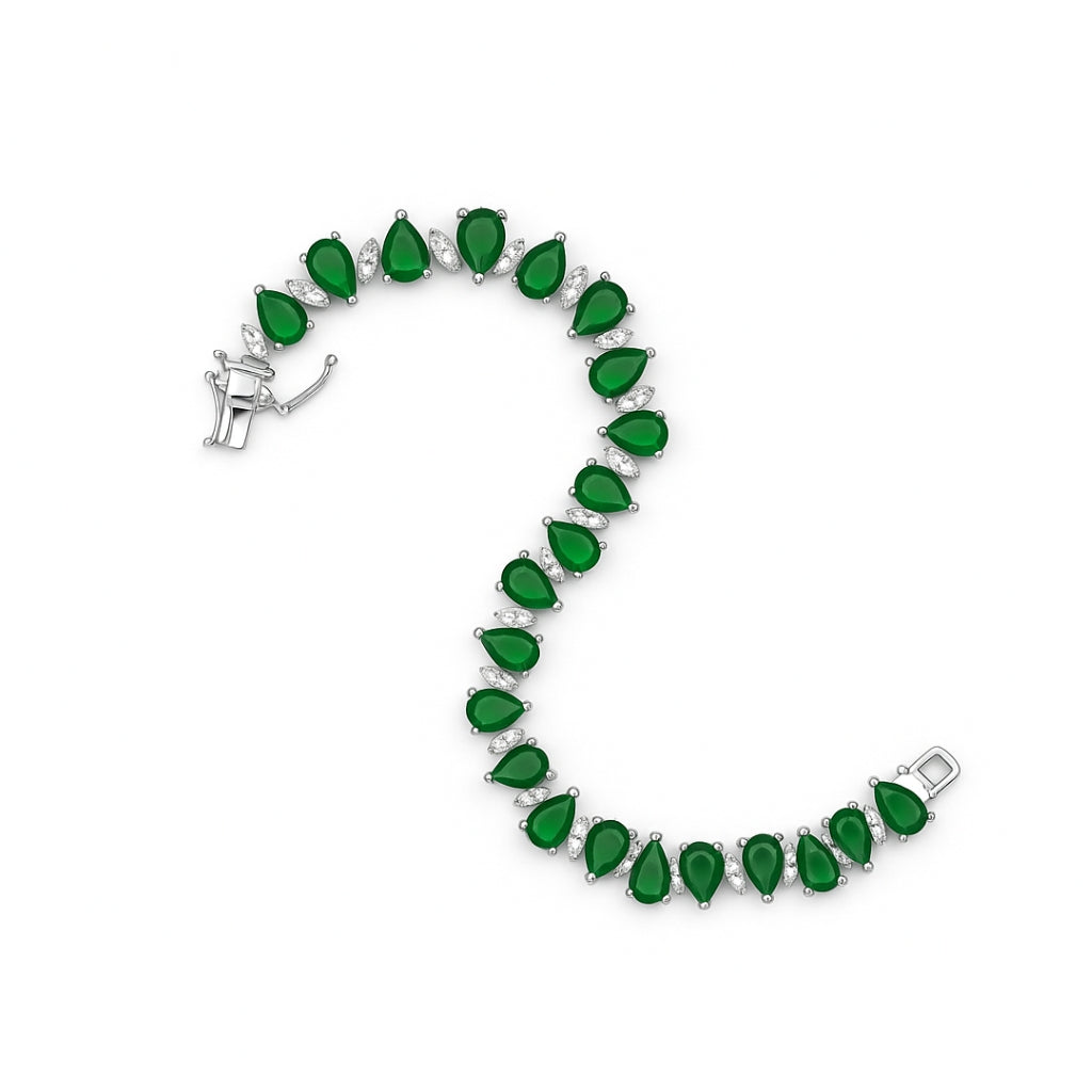 Silver Green Triangle-Cut Zircon Bracelet
