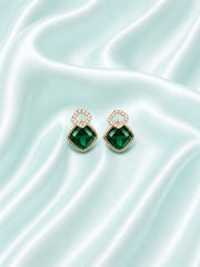 Sterling silver earrings for women with emerald green centre stone