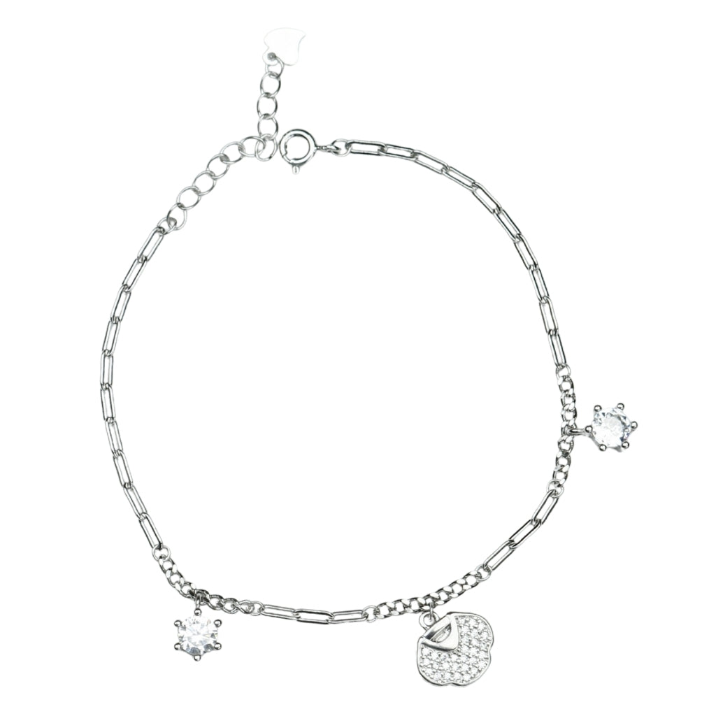 Dainty Crystal Charm Silver Bracelet