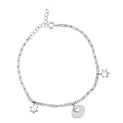 Dainty Crystal Charm Silver Bracelet