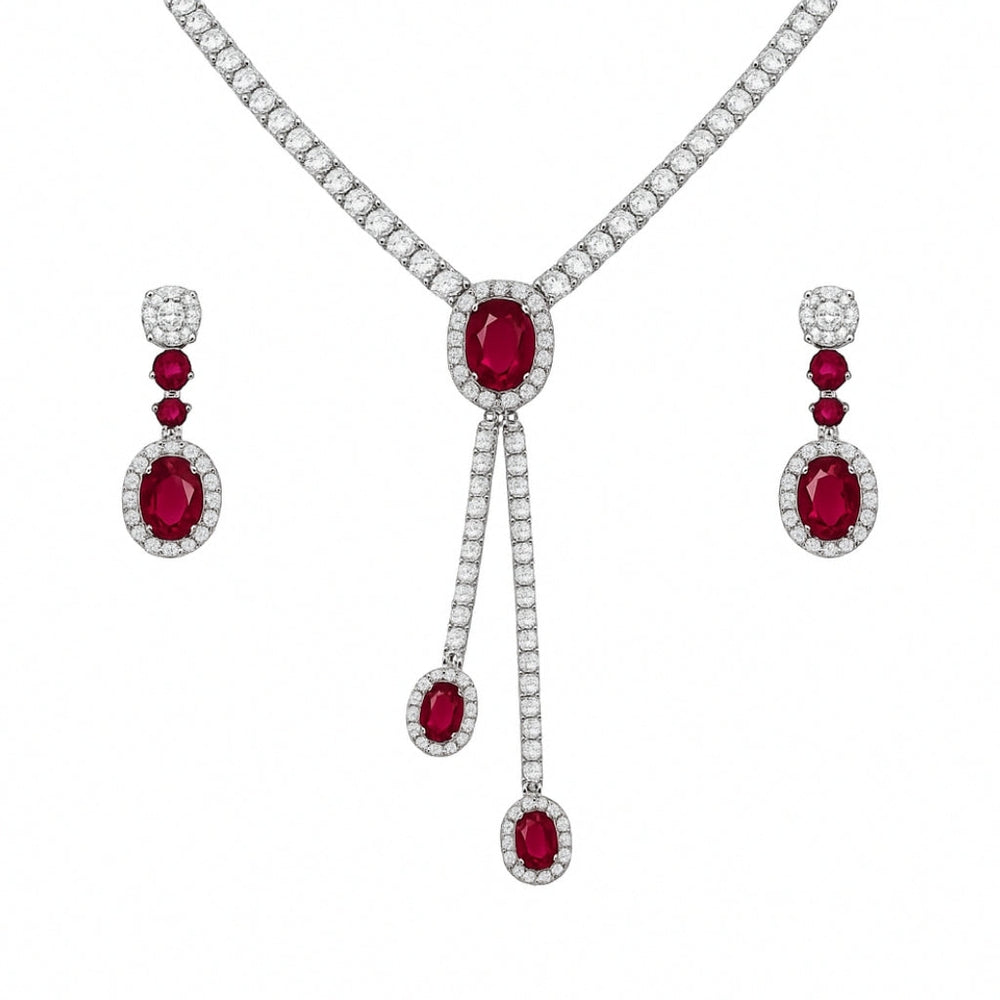 Axora Life 925 sterling silver ruby red necklace set for women