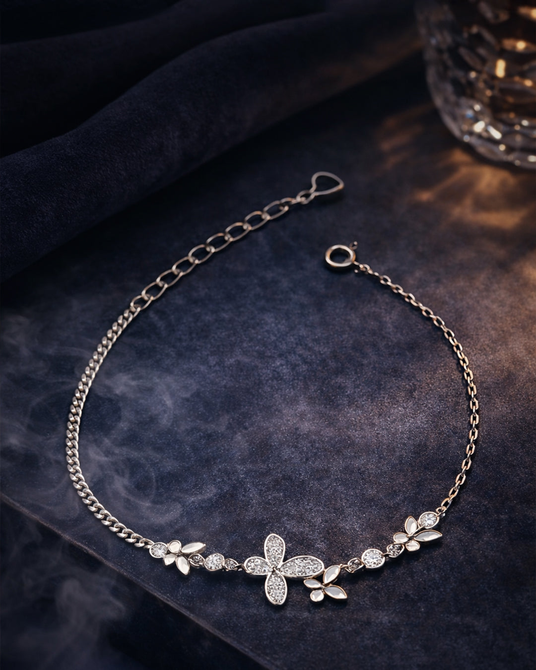 Original silver bracelet for ladies with sparkling butterfly centerpiece